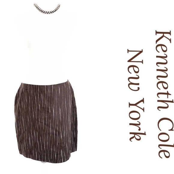 Kenneth Cole NY Linen Mini Coffee Brown Woven Short Skirt Office Party NWT - Picture 8 of 16